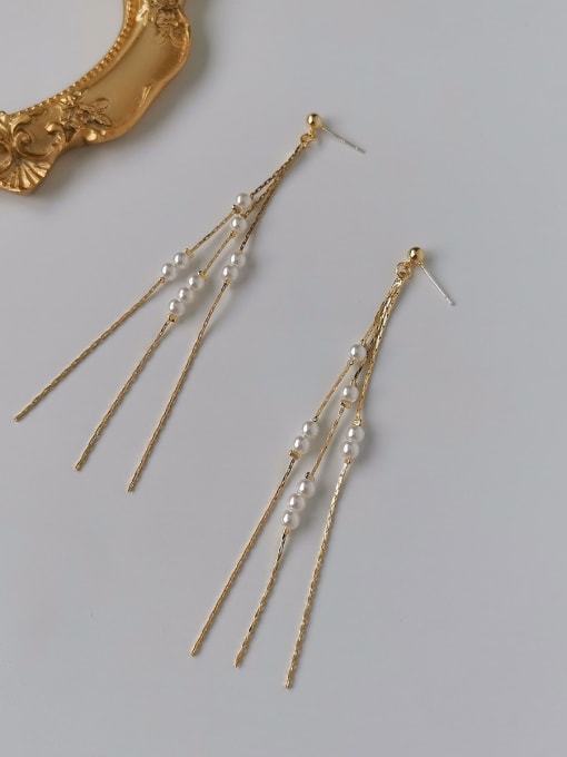 HYACINTH Copper Imitation Pearl Tassel Ethnic Threader Trend Korean Fashion Earring 2