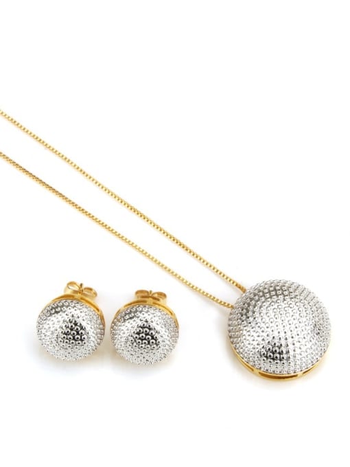 Platinum plating Brass Vintage Round ball Earring and Necklace Set