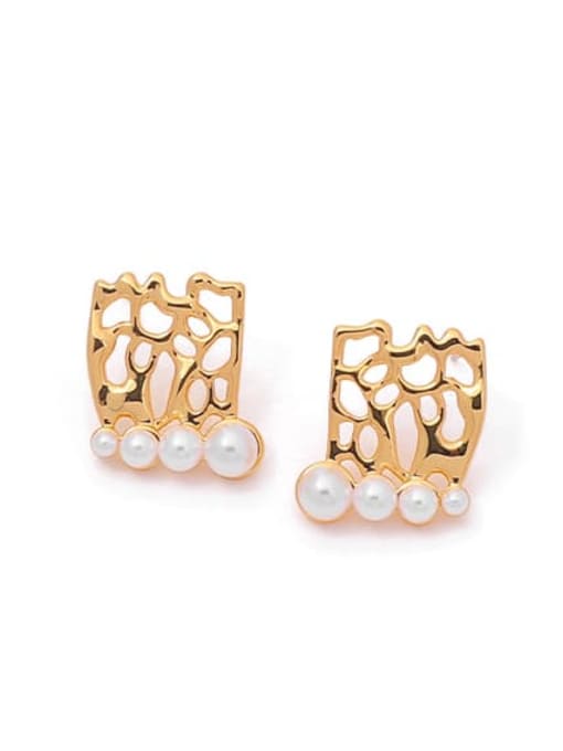 4 Beizhu Earrings Brass Imitation Pearl Geometric Vintage Stud Earring
