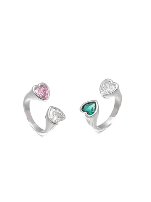 TINGS Brass Cubic Zirconia Heart Minimalist Band Ring 0