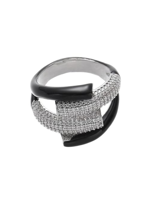 US. 7 Ring Black Drip Oil Brass Cubic Zirconia Geometric Hip Hop Stud Earring