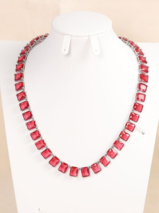 red Brass Cubic Zirconia Geometric Luxury Necklace