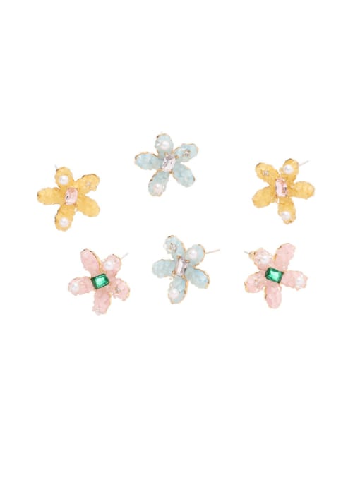 Five Color Brass Cubic Zirconia Enamel Flower Cute Stud Earring 2