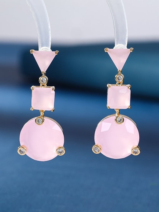 Pink Jade Brass Cubic Zirconia Multi Color Geometric Luxury Cluster Earring