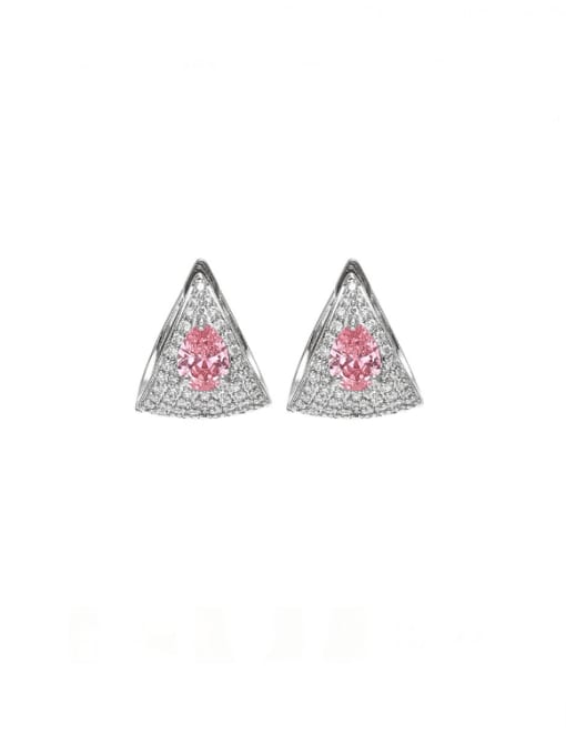 steel+pink Brass Cubic Zirconia Triangle Luxury Stud Earring