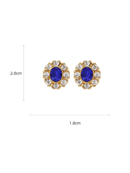 Blue glass Brass Glass Stone Geometric Vintage Stud Earring