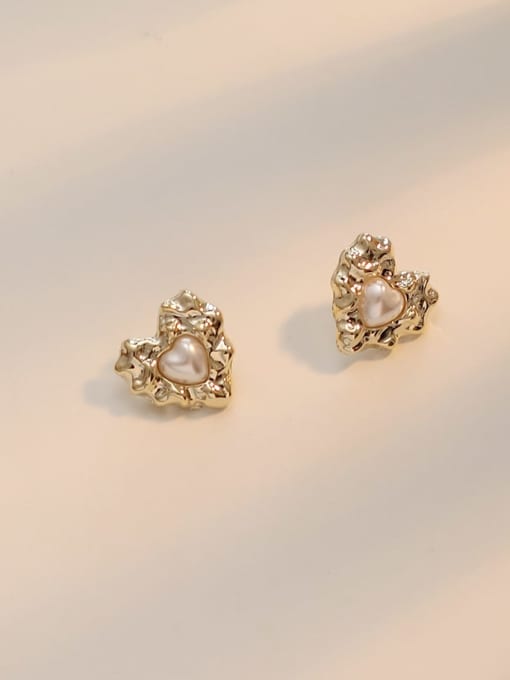 HYACINTH Copper Imitation Pearl Heart Vintage Stud Trend Korean Fashion Earring 3