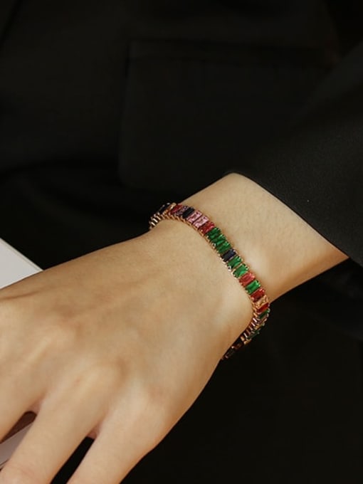 ACCA Brass Cubic Zirconia Rainbow Luxury Link Bracelet 1
