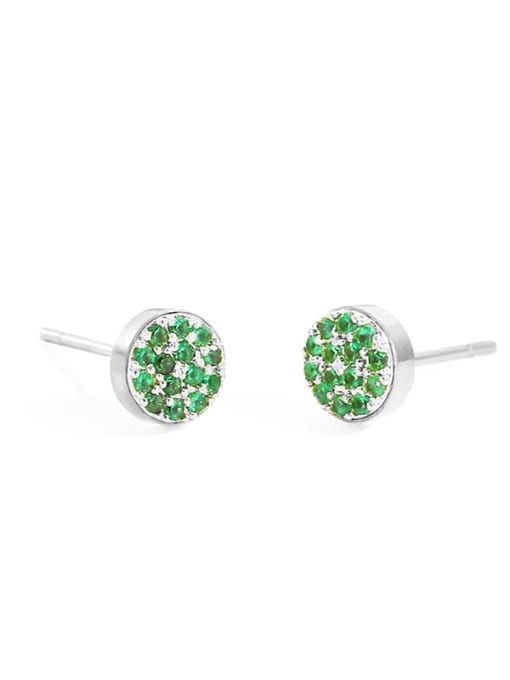 Steel +green Stainless steel Rhinestone Round Minimalist Stud Earring