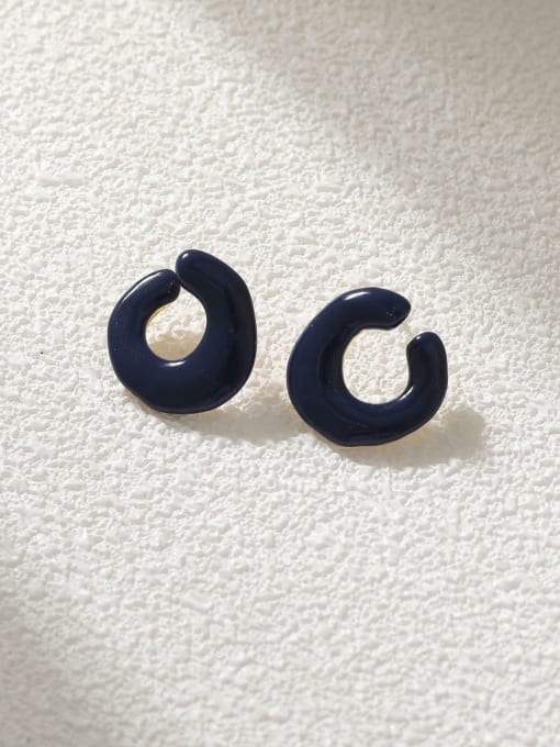 Ink blue Brass Enamel Geometric Minimalist Stud Earring