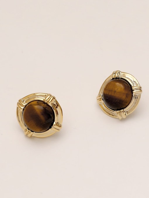 14K golden earth Brown Brass Enamel Geometric Vintage Stud Trend Korean Fashion Earring