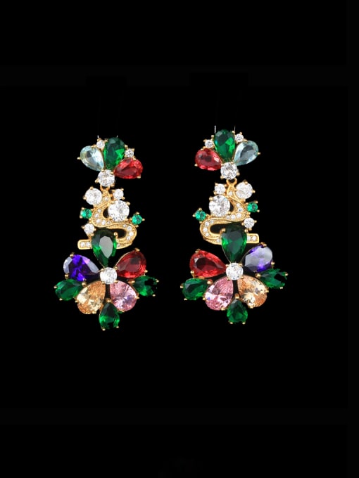 colour Brass Cubic Zirconia Flower Luxury Cluster Earring