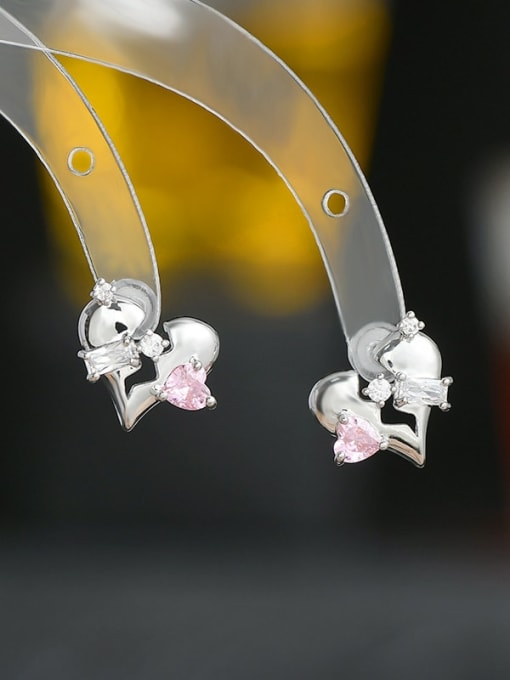 Silver ED65760 Brass Cubic Zirconia Heart Dainty Stud Earring