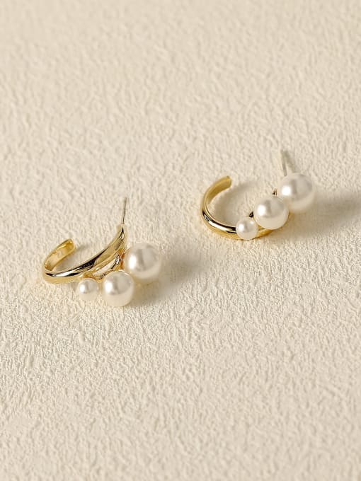 14k gold Brass Imitation Pearl Geometric Minimalist Stud Trend Korean Fashion Earring