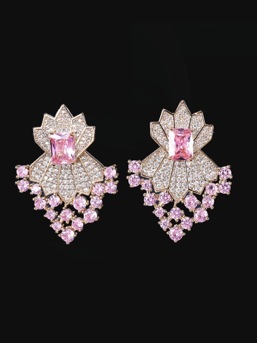17 Brass Cubic Zirconia Multi Color Heart Luxury Cluster Earring