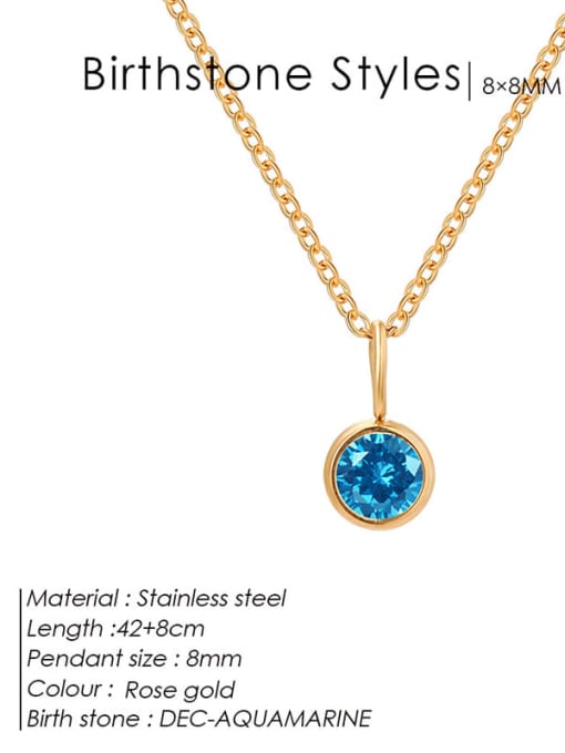 December Lake Blue Rose Gold Stainless steel Cubic Zirconia Round Minimalist Necklace