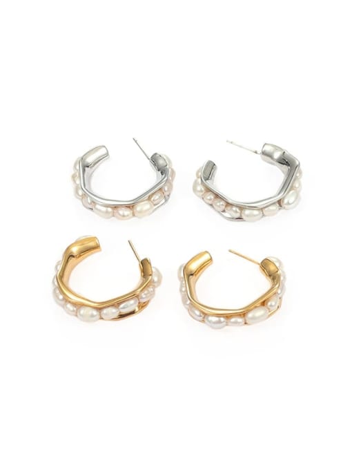 Five Color Brass Imitation Pearl Geometric Minimalist Stud Earring 2