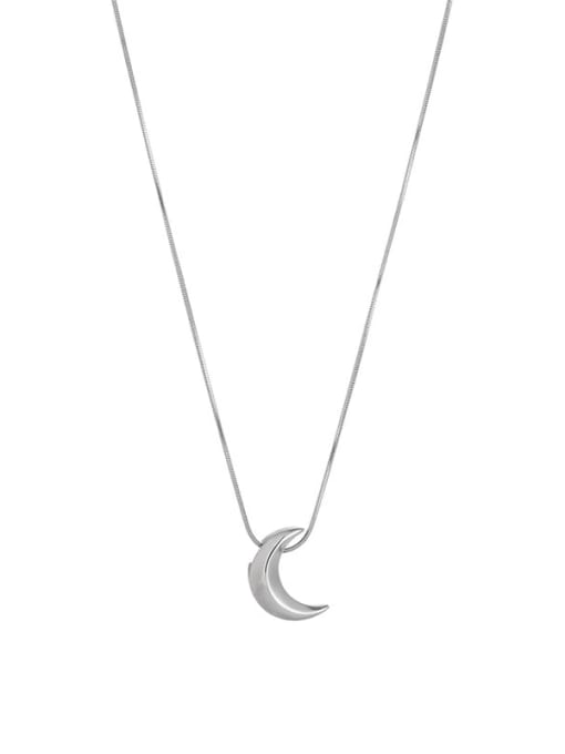 Platinum Titanium Steel Moon Minimalist Necklace
