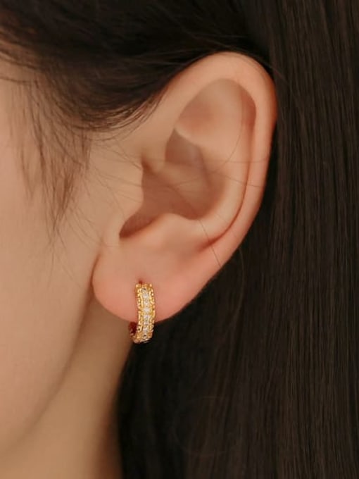 Five Color Brass Cubic Zirconia Geometric Vintage Huggie Earring 2