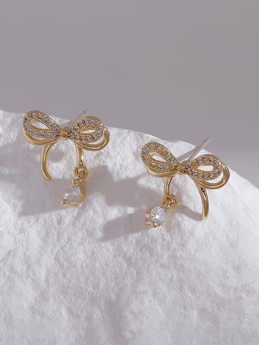 HYACINTH Brass Cubic Zirconia Bowknot Vintage Stud Earring 0