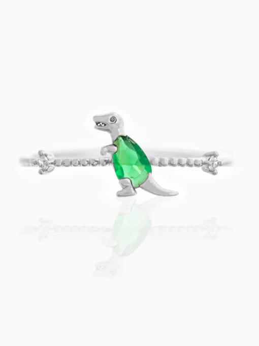 Green white K Brass Cubic Zirconia Multi Color Dragon Cute Band Ring