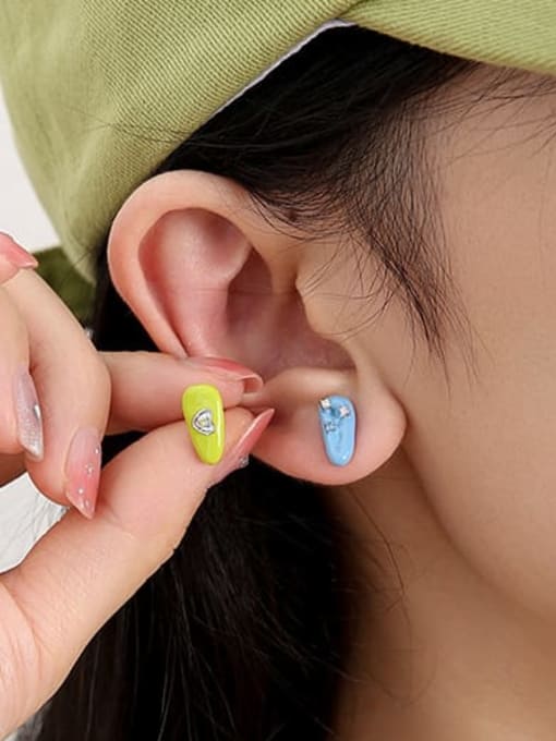 Five Color Brass Enamel Geometric Minimalist Stud Earring 1