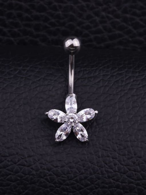 HISON Stainless steel Cubic Zirconia Flower Hip Hop Belly Rings & Belly Bars 2