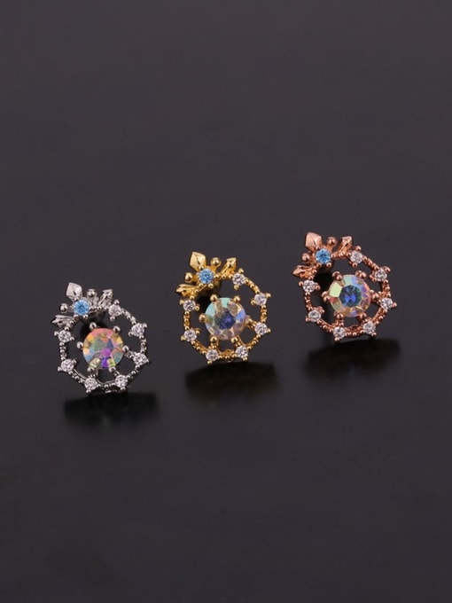 HISON Brass with Cubic Zirconia Multi Color Round Dainty Stud Earring 3