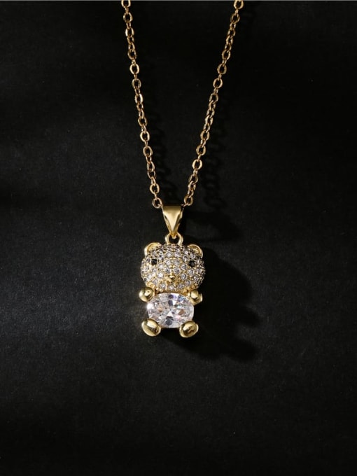 AOG Brass Cubic Zirconia  Vintage Bear Pendant Necklace 2