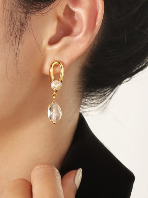 TINGS Brass Transparent Crystal Geometric Vintage Drop Earring 1