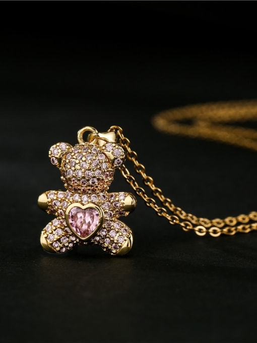 AOG Brass Rhinestone  Cute Bear Pendant Necklace 3