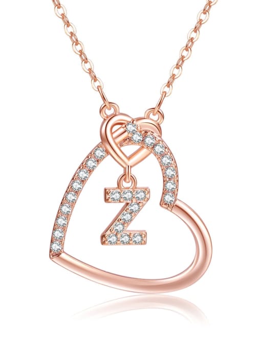 Z rose gold Brass Cubic Zirconia Heart Minimalist  Letter Pendant Necklace