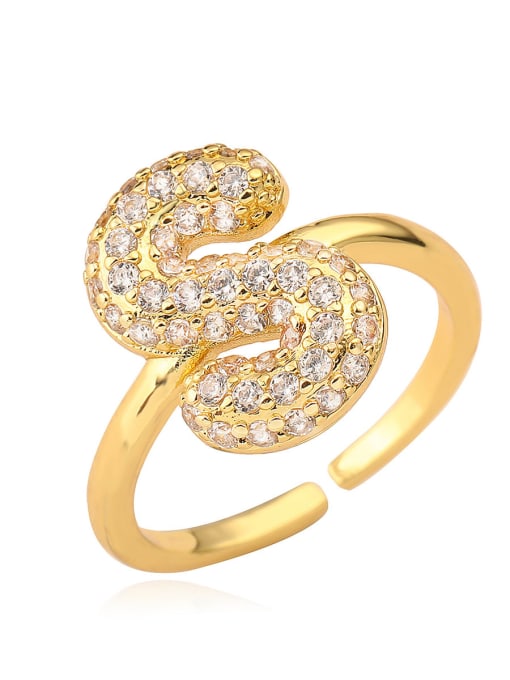 S Brass Cubic Zirconia Letter Minimalist Band Ring