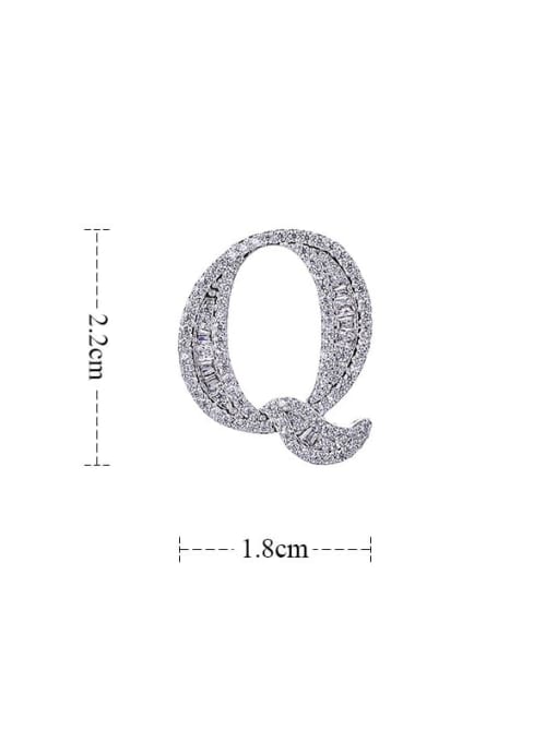 Platinum White Q Brass Cubic Zirconia Letter Minimalist Stud Earring