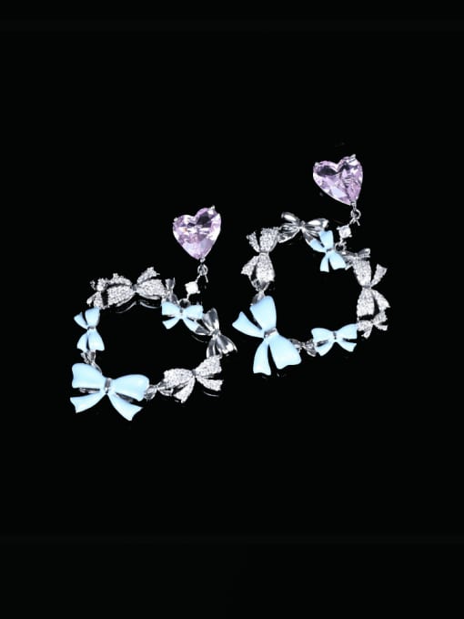 Love bow zircon Brass Cubic Zirconia  Love Heart  Bow Luxury Cluster Earring