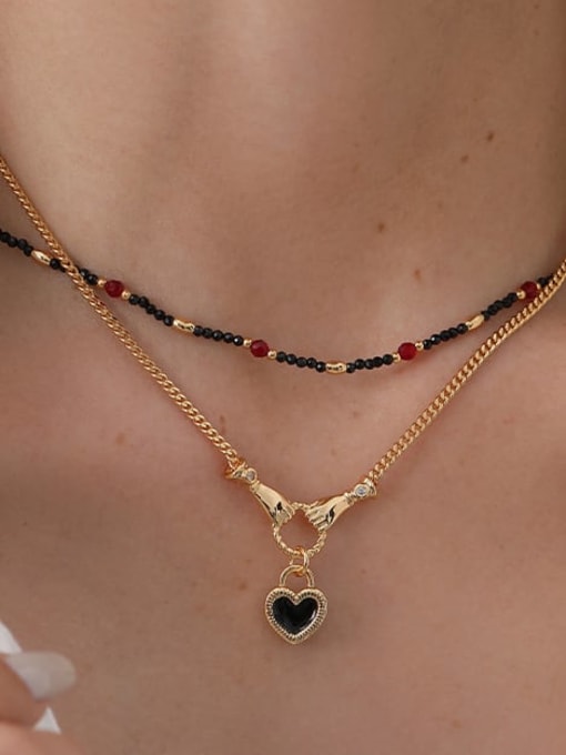 Five Color Brass Enamel Heart Vintage Beaded Necklace 1