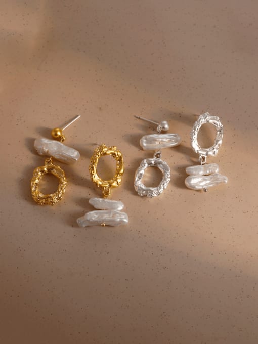 HYACINTH Brass Freshwater Pearl Asymmetrical  Geometric Vintage Drop Earring 0
