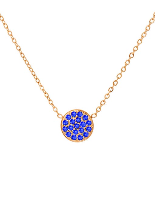 March Light Blue Rose Gold Stainless steel Cubic Zirconia Round Minimalist Necklace