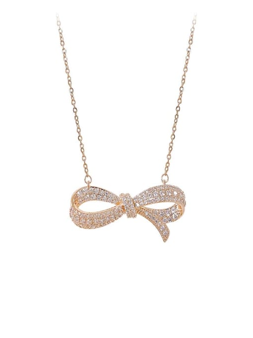 YOUH Brass Cubic Zirconia Bowknot Dainty Necklace