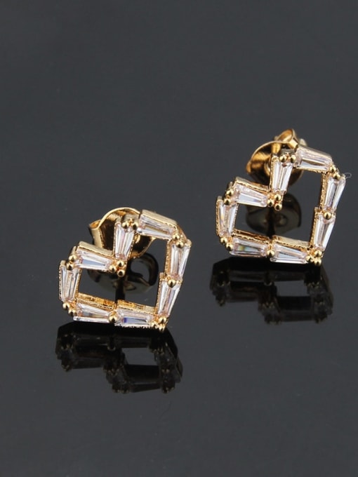 renchi Brass Cubic Zirconia Heart Dainty Stud Earring 0