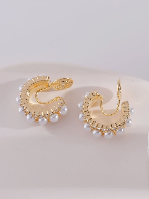 HYACINTH Brass Imitation Pearl Geometric Vintage Clip Earring 3