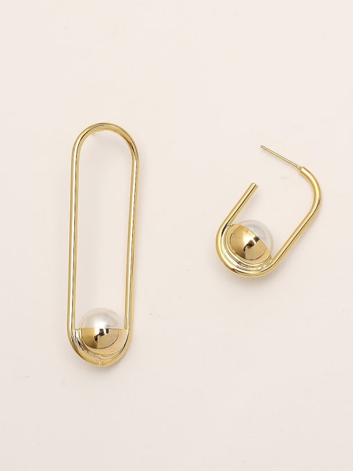 14k Gold Brass Imitation Pearl asymmetry Geometric Minimalist Stud Trend Korean Fashion Earring