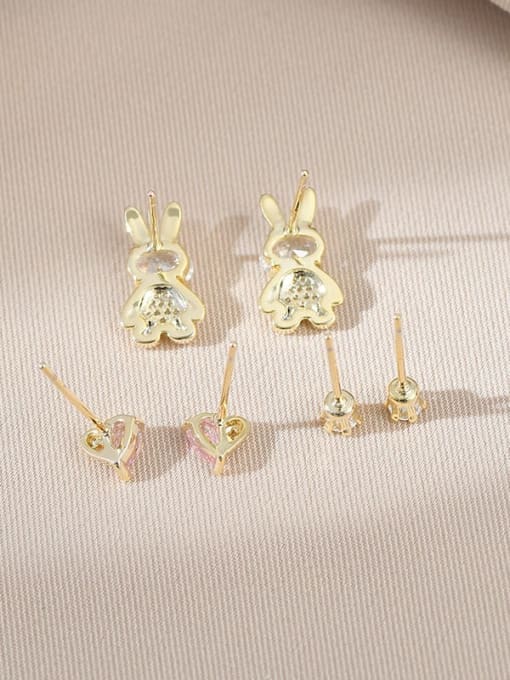 YOUH Brass Cubic Zirconia Rabbit Dainty Stud Earring 3