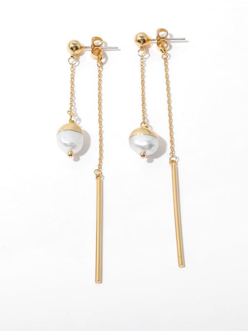 Pearl Earrings Brass Freshwater Pearl Tassel Minimalist Threader Earring