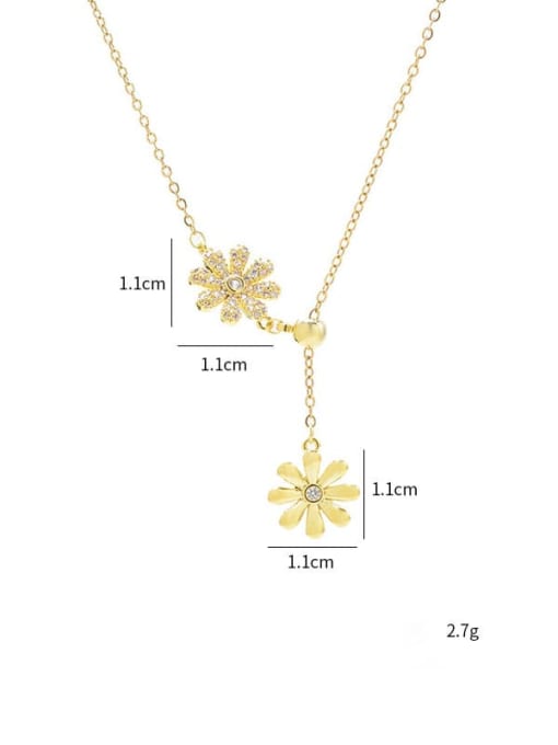 YOUH Brass Cubic Zirconia Flower Dainty Lariat Necklace 2