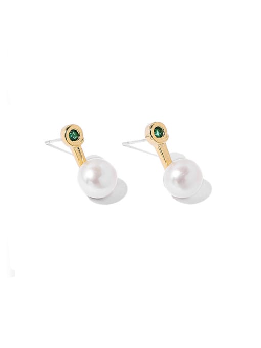 Emerald pearl earrings Brass Imitation Pearl Geometric Minimalist Stud Earring