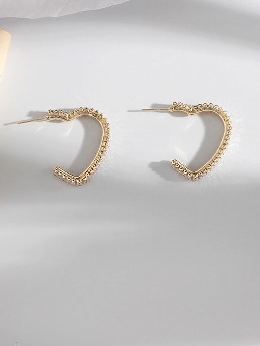 gold Copper Rhinestone Heart Minimalist Stud Trend Korean Fashion Earring