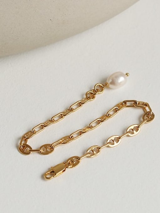 ACCA Brass Imitation Pearl Geometric Vintage Link Bracelet 3
