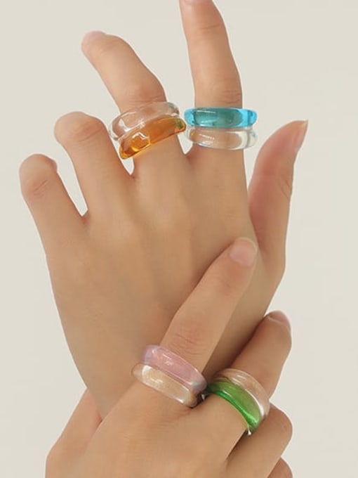 Five Color Glass  Multi Color Geometric Trend  Transparent Contrasting Colors Double Line Stackable Ring 2