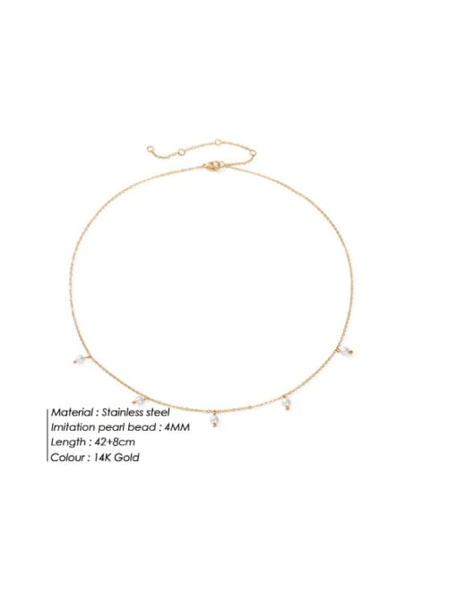 gold Stainless steel Imitation Pearl Tassel Minimalist Necklace